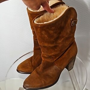 Ugg sherpa suede heel booties